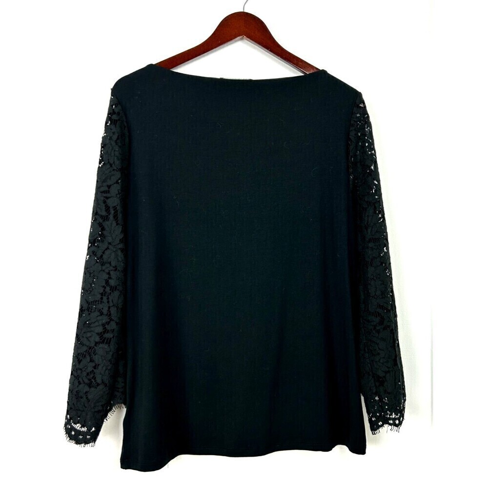 Lauren Ralph Lauren Women XL Blouse Black Lace Bell Sleeve Fairycore Whimsigoth - Picture 6 of 12